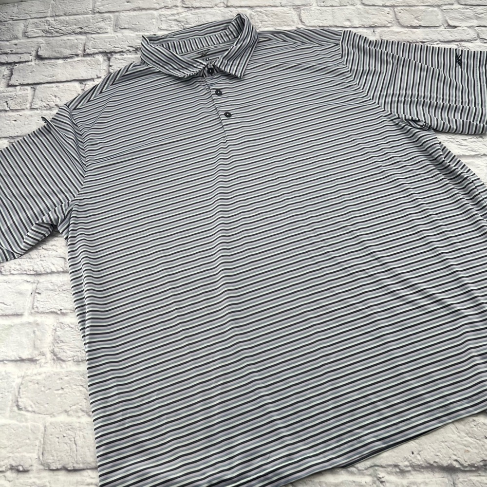 Reebok Speedwick Mens 3XL Golf Polo Shirt Grey Purple Striped Short Sleeve